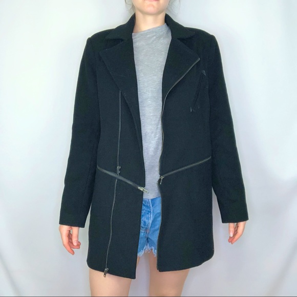 Mural Jackets & Blazers - Mural Zipper Wool Trench Coat Long Sleeve City Event Layered Overcoat Modern